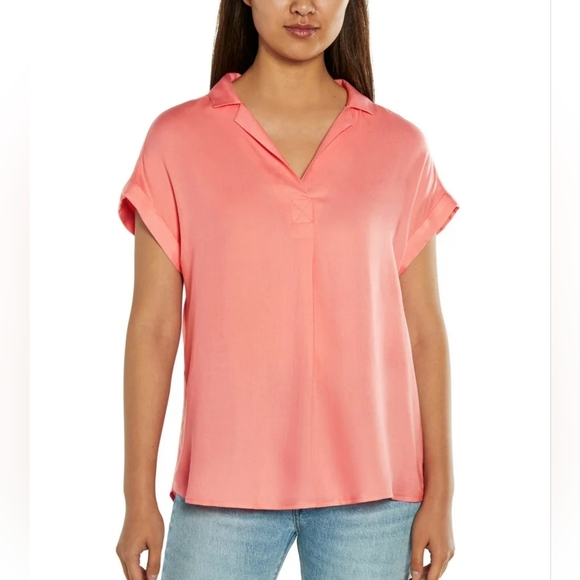 *NWT* GAP Women's Large Pink Short-sleeve Popover Blouse - Picture 1 of 13